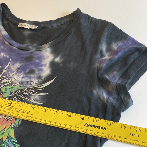 Ed Hardy Christian Audigier XL embellished black blue tie-dye tee t-shirt dragon - Picture 5 of 10